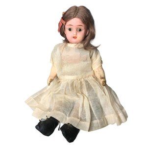 Vintage German Doll Metal Head Shoulders Straw Stuffed Cloth Body Paper Mache Ar